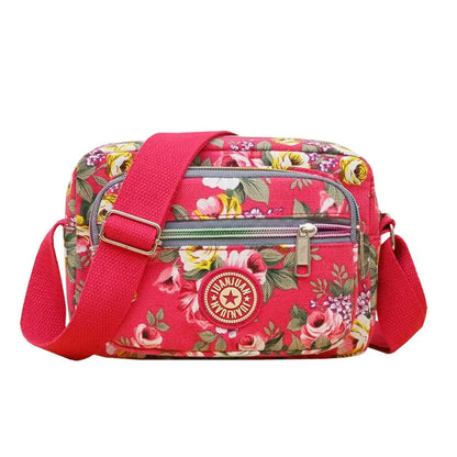 Bolsa com estampa floral multi-camadas para mulheres, bolsa de pano de nylon, mochila casual de ombro, bolsa crossbody mãe