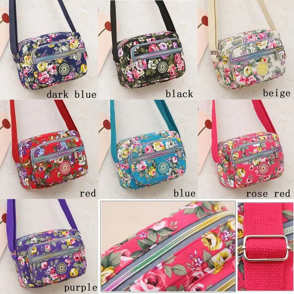 Multi-layer Floral Print Handbag for Women Nylon Cloth Bag Casual Shoulder Backpack Mother Crossbody Bag 