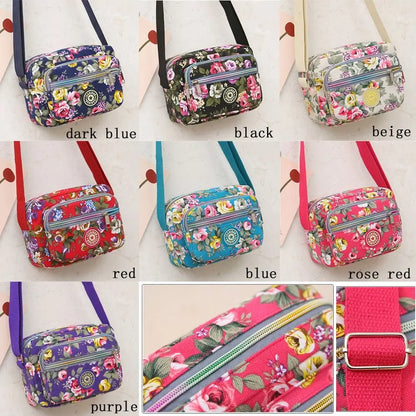 Bolsa com estampa floral multi-camadas para mulheres, bolsa de pano de nylon, mochila casual de ombro, bolsa crossbody mãe