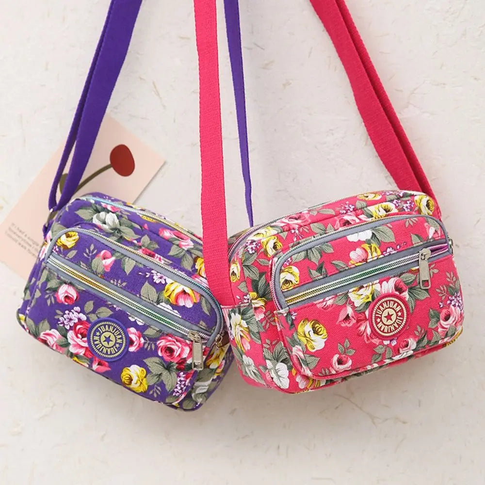 Bolsa com estampa floral multi-camadas para mulheres, bolsa de pano de nylon, mochila casual de ombro, bolsa crossbody mãe