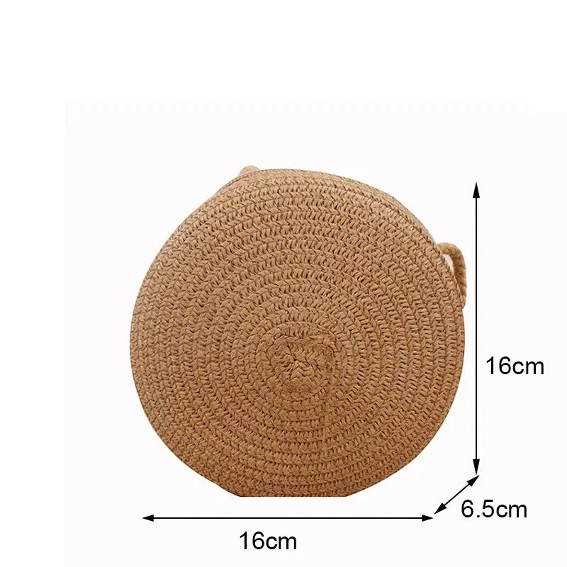 Bolsa de palha tecida redonda para mulheres, bolsa minimalista, bolsa de ombro, bolsa estilo vocação