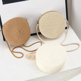 Bolsa de palha tecida redonda para mulheres, bolsa minimalista, bolsa de ombro, bolsa estilo vocação