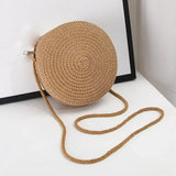 Bolsa de palha tecida redonda para mulheres, bolsa minimalista, bolsa de ombro, bolsa estilo vocação