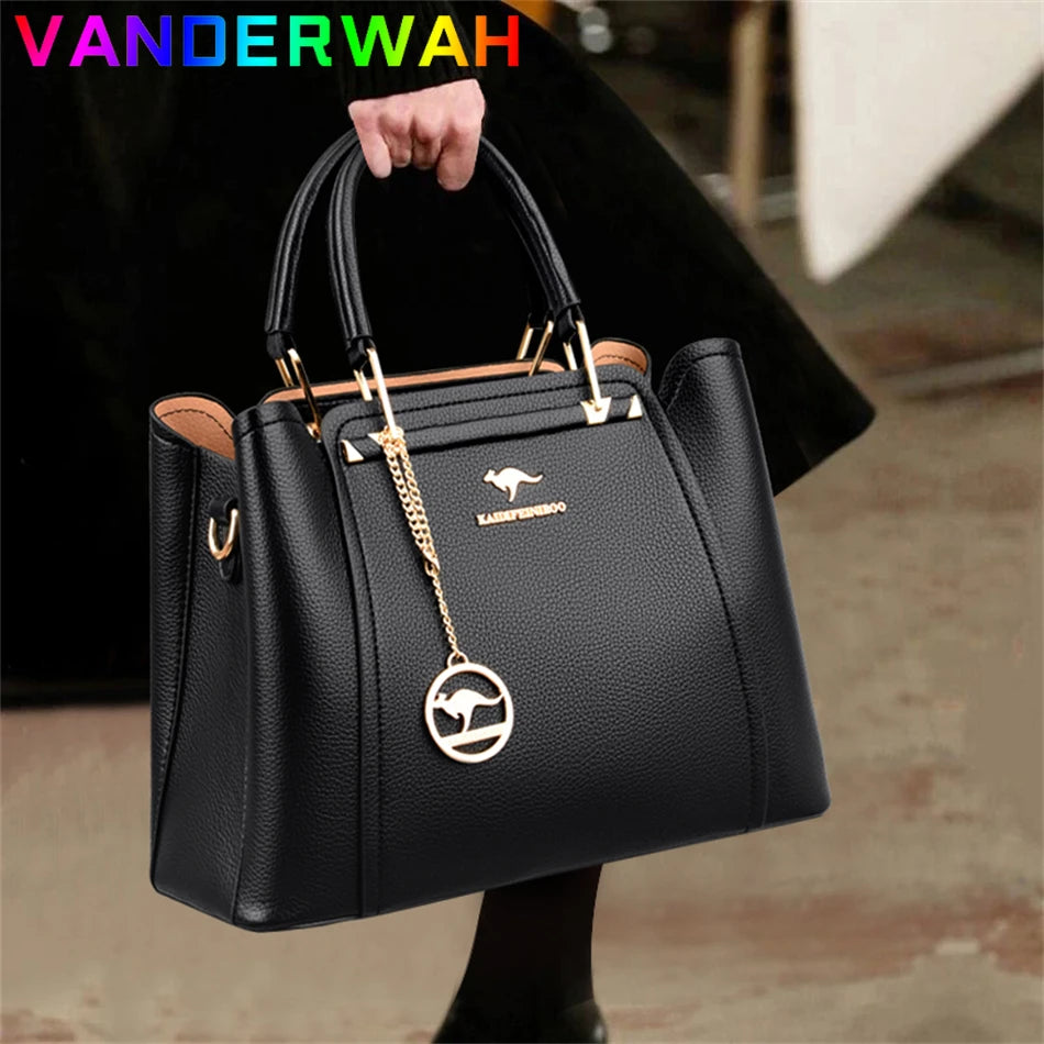Luxury Soft Leather Handbags Women Bags Designer 3 Layers Shoulder Crossbody Sac Ladies Large Capacity Shopping Messenger Tote 