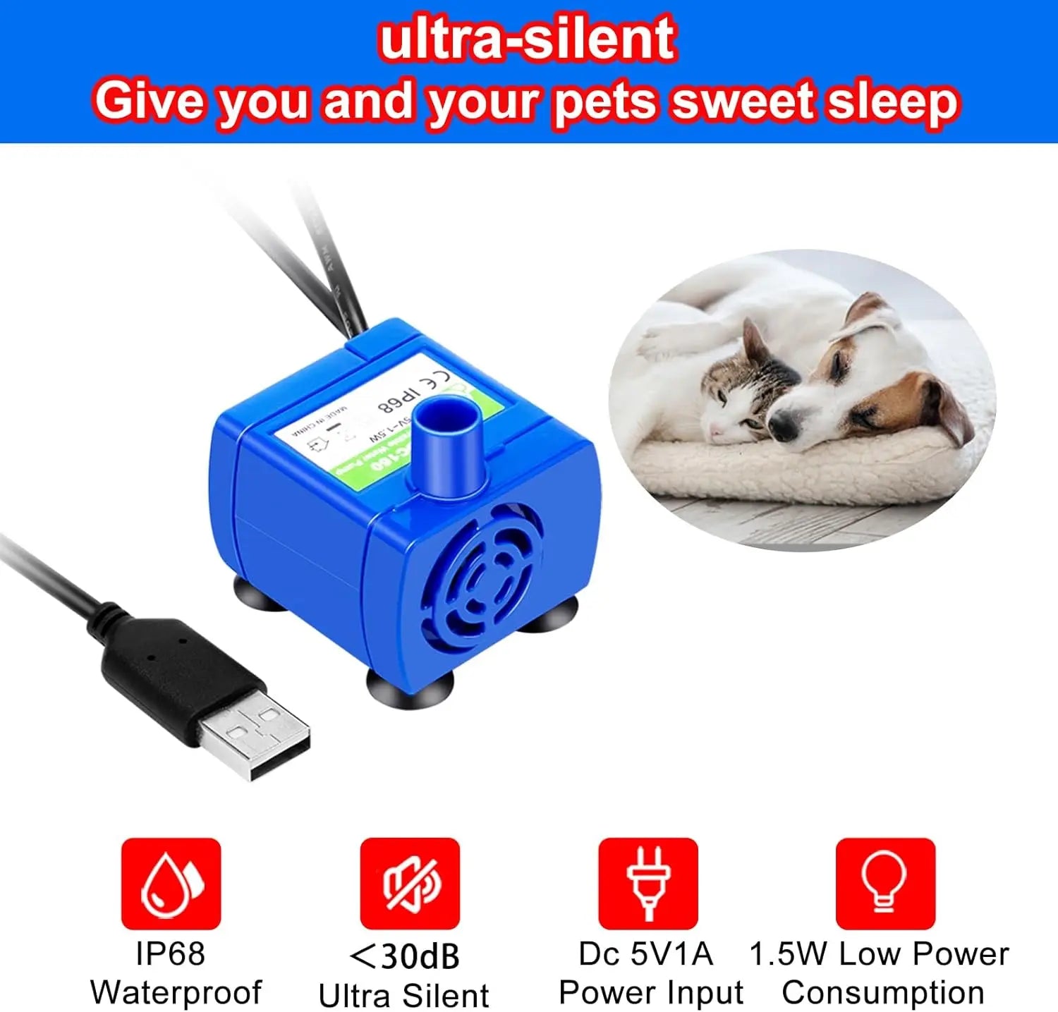 Bomba de agua con luz LED para mascotas y gatos, fuente de agua con motor de repuesto para gatos, flores, bebedero, dispensador, accesorios para mascotas 