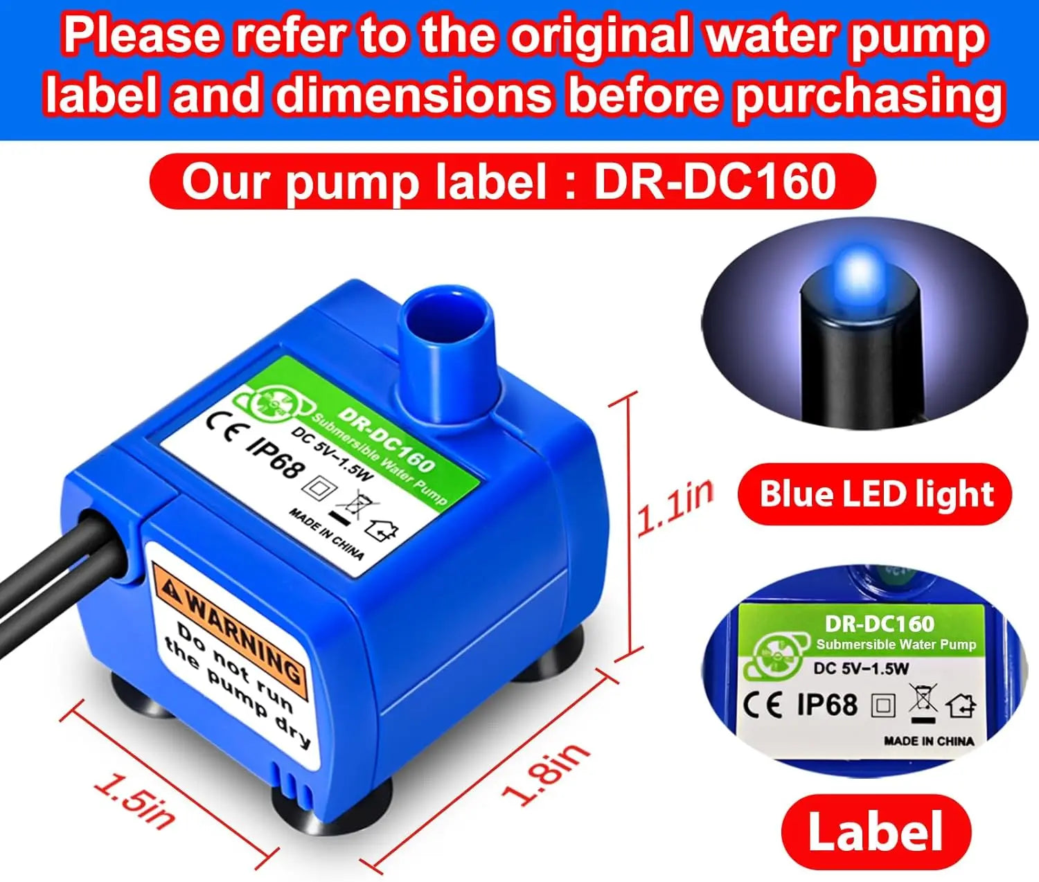 Bomba de agua con luz LED para mascotas y gatos, fuente de agua con motor de repuesto para gatos, flores, bebedero, dispensador, accesorios para mascotas 