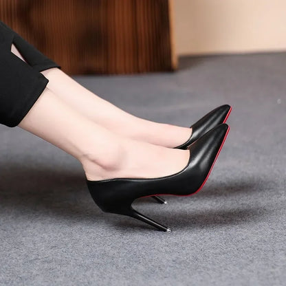 2022 Spring New Women's Soft Leather Pumps Thin High Heels Female Stiletto Black Big Size Sexy Fashion 