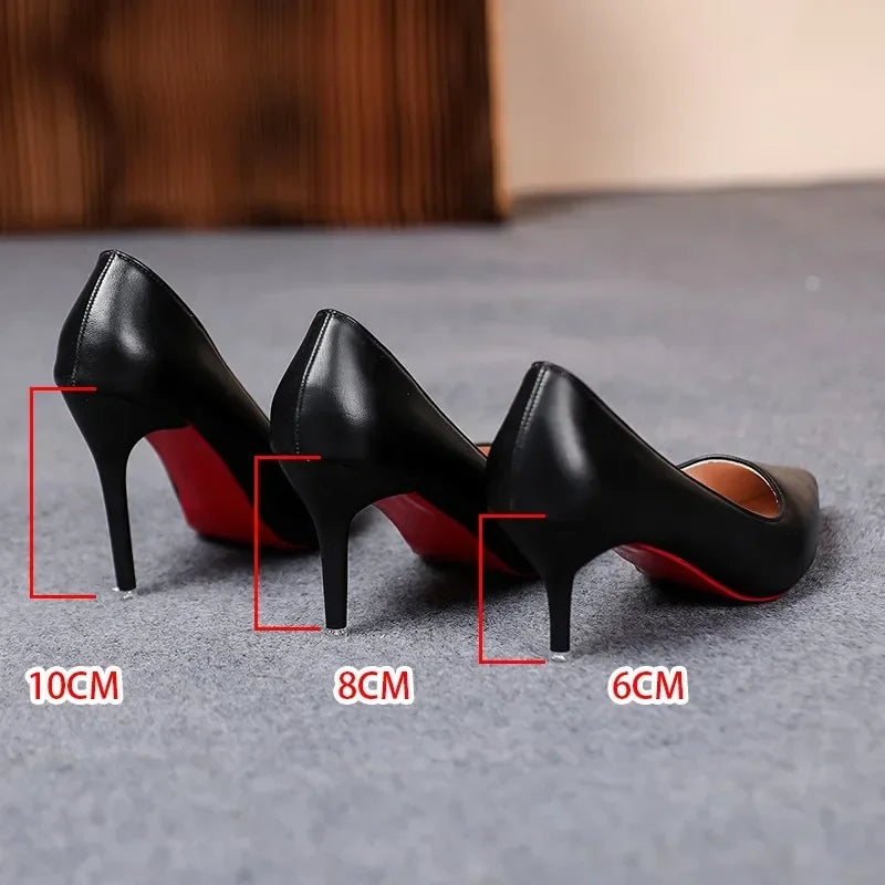 2022 Spring New Women's Soft Leather Pumps Thin High Heels Female Stiletto Black Big Size Sexy Fashion 