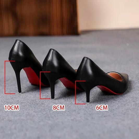 Zapatos de tacón alto y fino de piel suave para mujer, de primavera 2022, con tacón de aguja negro, talla grande, sexys y a la moda. 
