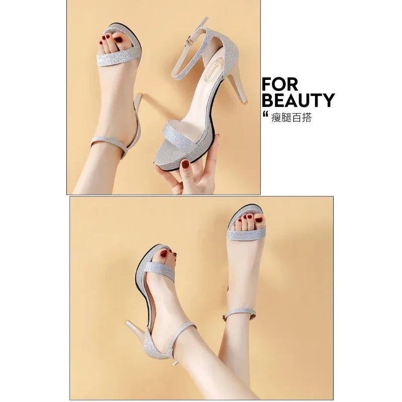 Zapatos de tacón súper alto 2023 para mujer, zapatos de punta abierta, zapatos de fiesta de boda, sandalias de verano, plataforma de moda, tacones finos 