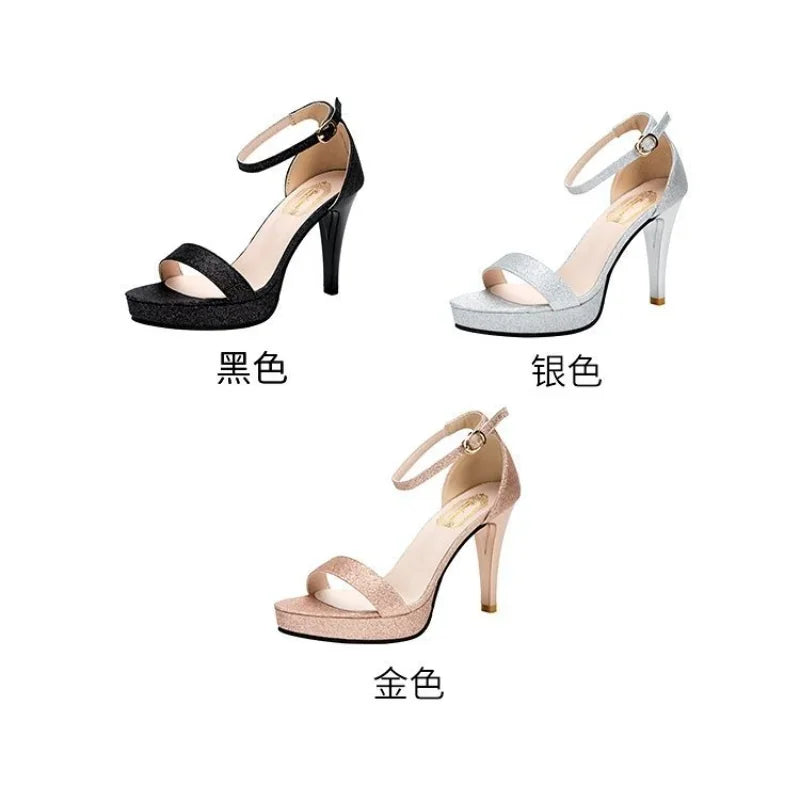Zapatos de tacón súper alto 2023 para mujer, zapatos de punta abierta, zapatos de fiesta de boda, sandalias de verano, plataforma de moda, tacones finos 