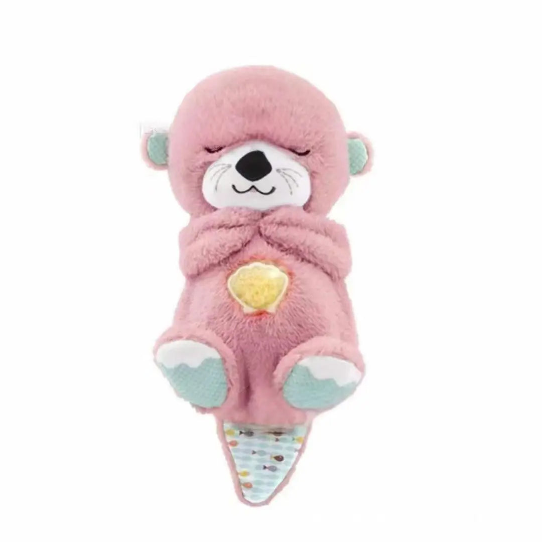 Boneca de pelúcia com urso respirador para recém-nascido, companheiro dormindo, som e luz, lontra, brinquedo para crianças, calmante, sono, presente