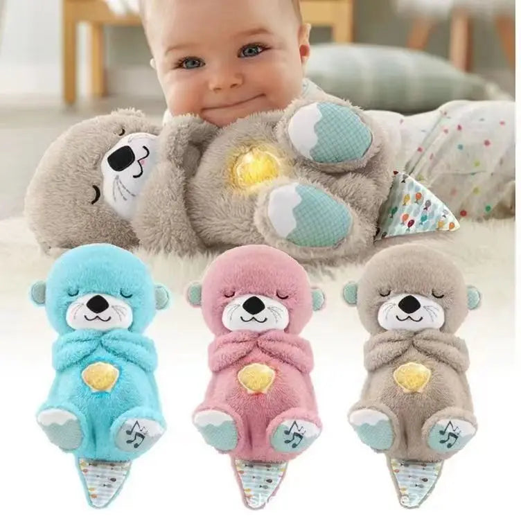 Boneca de pelúcia com urso respirador para recém-nascido, companheiro dormindo, som e luz, lontra, brinquedo para crianças, calmante, sono, presente