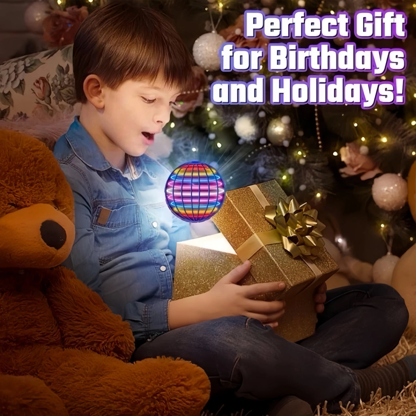 Bola voladora mágica Boomerang Flyorb con luces LED, dron flotante, nuevo orbe, spinner volador, juguetes antiestrés, regalo para niños 