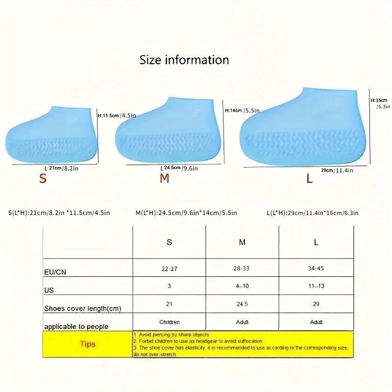 Borracha Rain Boot Overshoes para uso ao ar livre, Silicone impermeável sapato cobre, chuvoso dia sapato capa, reutilizável, antiderrapante, 1 par