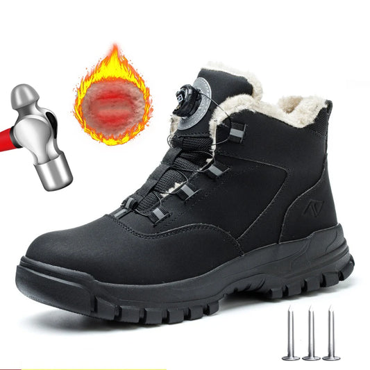 Botões rotativos sapatos de segurança homens botas de trabalho à prova dwaterproof água anti-esmagamento anti-punctura proteção outono inverno luz sapatos de trabalho