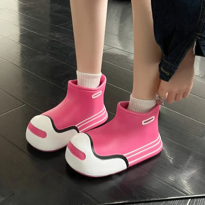 Botas de chuva das mulheres novos sapatos de borracha à prova dwaterproof água bonito das crianças botas de chuva confortáveis sapatos de trabalho de jardim kawaii bota curta botas