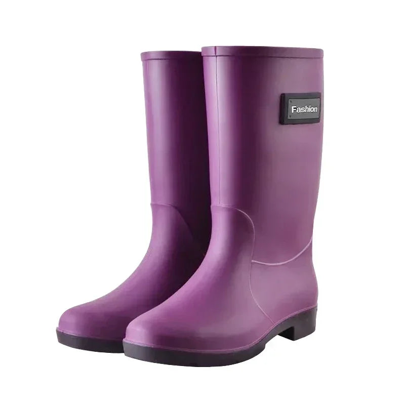 Botas de chuva impermeáveis femininas, capa de algodão, sapato de borracha antiderrapante, tubo médio, quatro estações, ao ar livre, moda, quatro estações