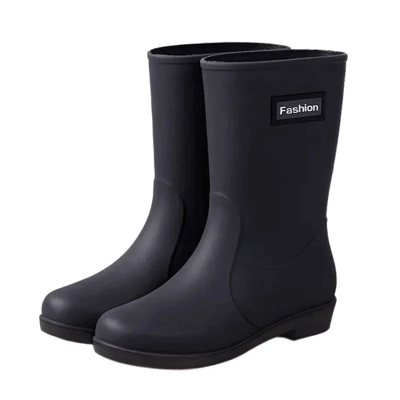 Botas de chuva impermeáveis femininas, capa de algodão, sapato de borracha antiderrapante, tubo médio, quatro estações, ao ar livre, moda, quatro estações