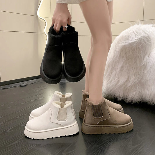 Botas de nieve altas para mujer, de felpa gruesa, cálidas, sencillas y versátiles, cómodas, para exteriores, de algodón antideslizante, para invierno. 