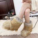 Botas de nieve de mapache para mujer, zapatos de media caña para exteriores, nuevas botas de invierno de una pieza 