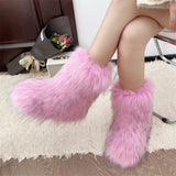 Botas de nieve de mapache para mujer, zapatos de media caña para exteriores, nuevas botas de invierno de una pieza 