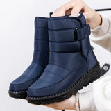 Botas de neve impermeáveis antiderrapantes para mulheres, sapatos de plataforma, tornozelo quente, sapatos acolchoados de algodão, inverno