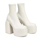 2024 Winter Women's Mid-tube Platform Boots Grotesque Heels Plus Size Boots Sleeve Shoes Square Toe Monochrome High Quality 