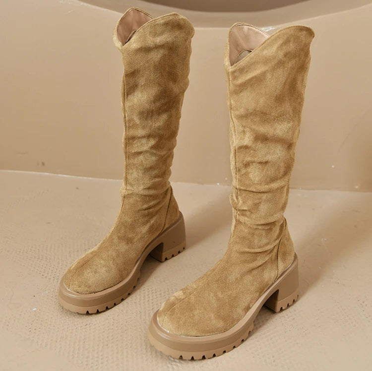 Women's Thick Heel Thin Boots High Heel Long Slimming Rubber Material Niche British Style Autumn New 