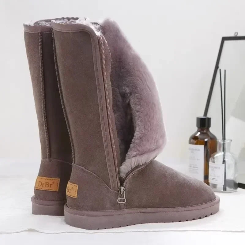 2022 Women's Side Zip Boots Round Toe Plush Fleece Monochrome High Tube Flat Snow Winter Hot Sale Women Shoes 