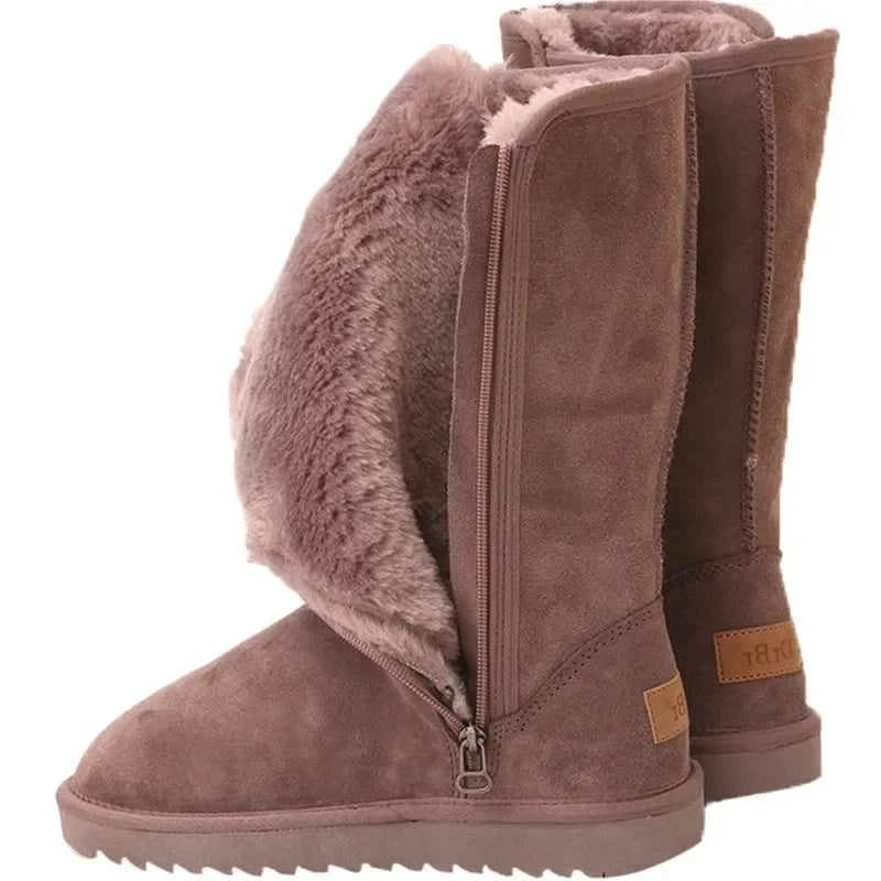 2022 Women's Side Zip Boots Round Toe Plush Fleece Monochrome High Tube Flat Snow Winter Hot Sale Women Shoes 