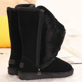 2022 Women's Side Zip Boots Round Toe Plush Fleece Monochrome High Tube Flat Snow Winter Hot Sale Women Shoes 