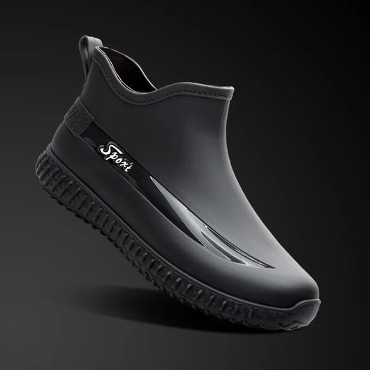 Fashion Men's Short Tube Rain Boots, All-Season Low-Cut Non-Slip Kitchen Shoes, Waterproof Wear-Resistant Boots 