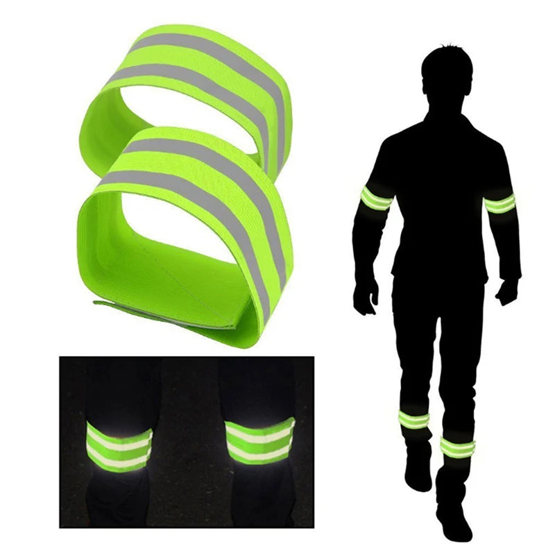 Braçadeira elástica reflexiva para crianças Pulseira de tornozelo e perna Refletor de segurança para ciclismo noturno ao ar livre, corrida e corrida, 1 par
