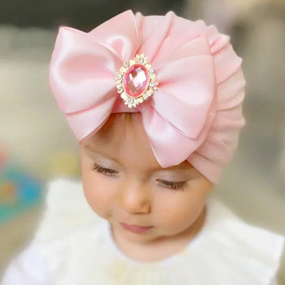 Shiny Rhinestone Bowknot Cotton Baby Girl Hat, Infant Indian Hat, Soft, Skin-Friendly, Caps, Fashion Turban, Handmade, Bows Headwear, Cute 