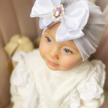 Shiny Rhinestone Bowknot Cotton Baby Girl Hat, Infant Indian Hat, Soft, Skin-Friendly, Caps, Fashion Turban, Handmade, Bows Headwear, Cute 