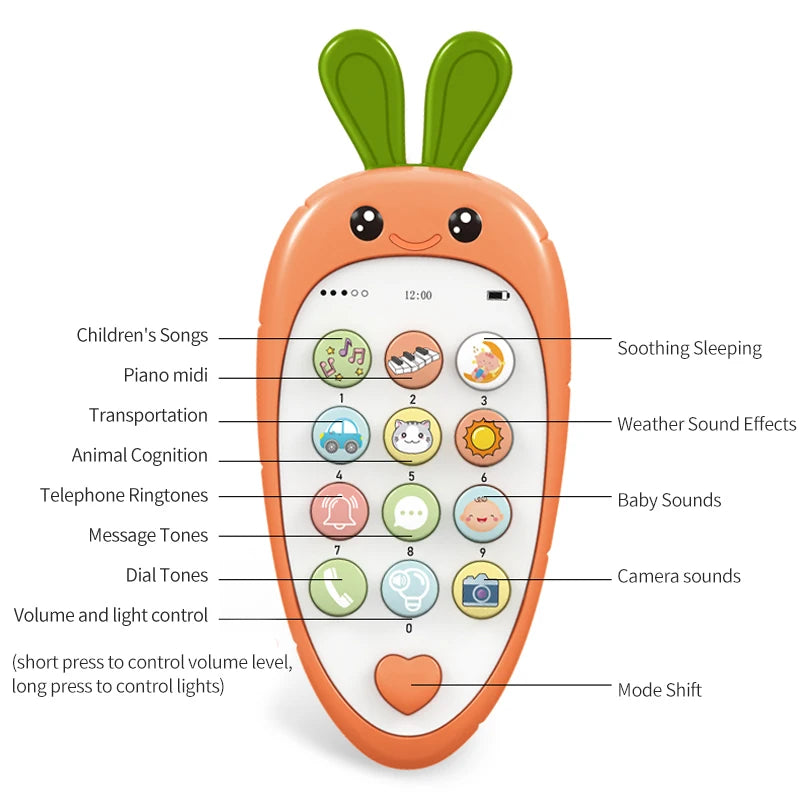 Brinquedo do telefone celular do bebê com educação infantil e música, Telefone falso educacional para crianças, Brinquedos sensoriais para crianças