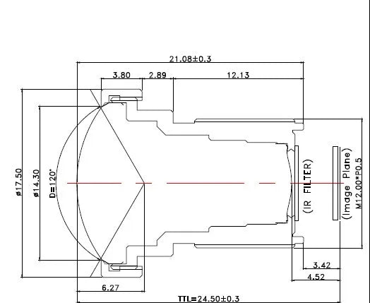Cámara de acción IP AHD con filtro IR, lente CCTV sin distorsión de 2,1 mm, 1/2,7, 4K, M12, 650 nm 