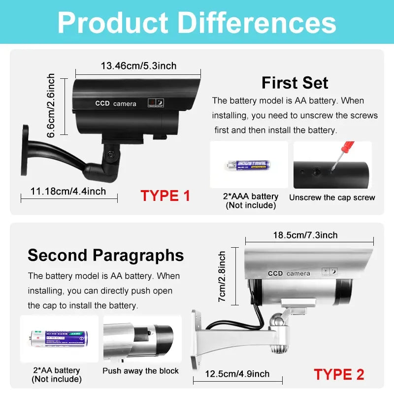 Cámara de seguridad falsa impermeable, sistema de vigilancia CCTV falso, luces LED rojas intermitentes, sin cableado, para interior y exterior, 1 unidad 
