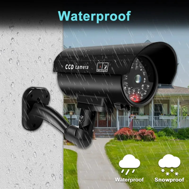 Câmera de segurança impermeável manequim, falso sistema de vigilância CCTV, vermelho piscando luzes LED, sem fiação necessária, interior e exterior, 1PC