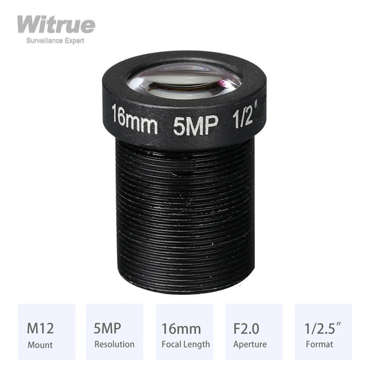 CCTV Security Cameras with Aperture F2.0 Format, HD, 5MP, M12, 8mm, 12mm, 16mm, 1/0.5" Mount Lens 