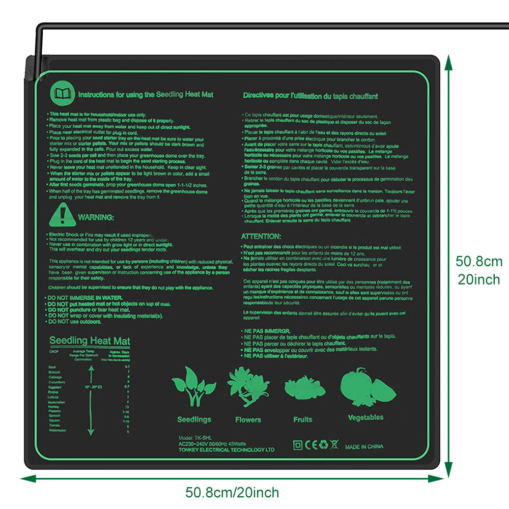Esterilla térmica para plántulas de 10/25/50 cm, almohadilla térmica impermeable para germinación de plantas de interior, esterilla de propagación de clones, enchufe UE/EE. UU./AU/RU