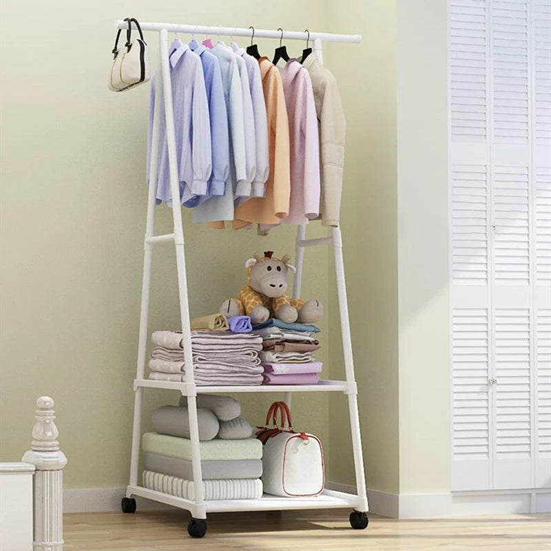 Cabide simples para roupas, cabide de chapéu, montado no chão, dobrável triangular, para o quarto, saco pendurado interior