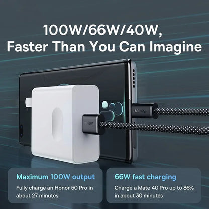 Cabo Baseus 100W USB A para USB C USB-C PD Cabo de carregamento rápido para cabo USBC Huawei Samsung Xiaomi Tipo-C