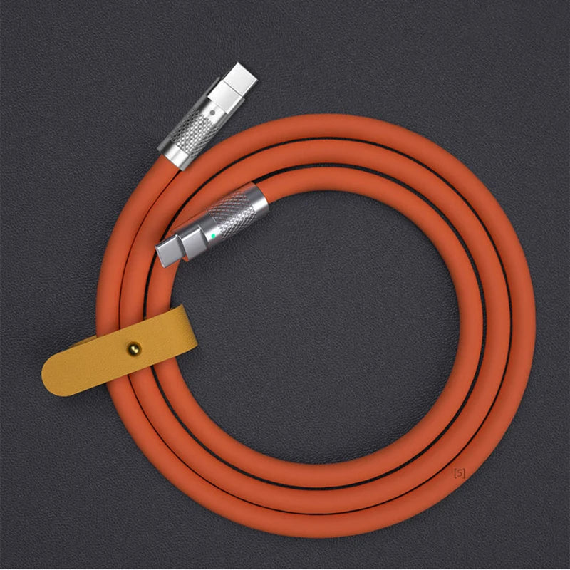 Cabo USB de Silicone Líquido Tipo C Super Rápido, Cabo Carregador, 120W, 6A, Carregamento Rápido, 1m, 2m
