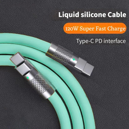 Cabo USB de Silicone Líquido Tipo C Super Rápido, Cabo Carregador, 120W, 6A, Carregamento Rápido, 1m, 2m