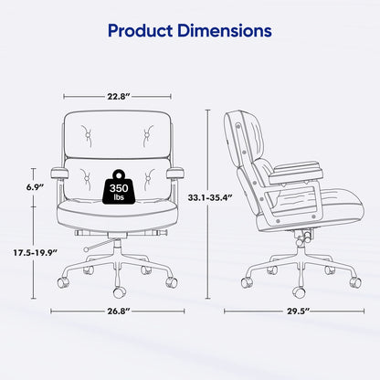 Cadeira de couro genuíno para mesa executiva de escritório com encosto espesso e cadeira giratória ergonômica para computador