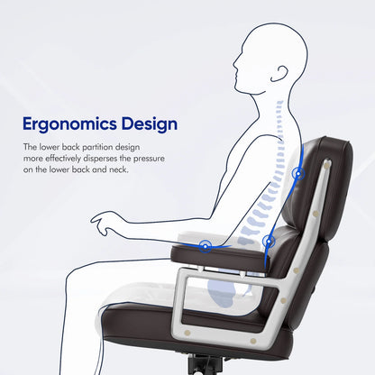 Cadeira de couro genuíno para mesa executiva de escritório com encosto espesso e cadeira giratória ergonômica para computador