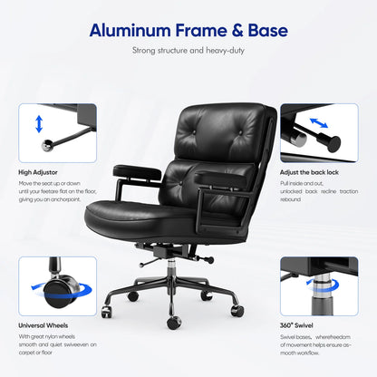 Genuine Leather Ergonomic Office Chair, Gaming Chair, Computer Swivel Gamer, Sofa Armchairs, Home, Bedroom, Furniture Black 