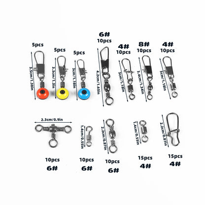 Caixa de 115 conector de pesca, pinos encaixotados, centro, passe, mar, feijão, baixo, truta, acessórios de pesca